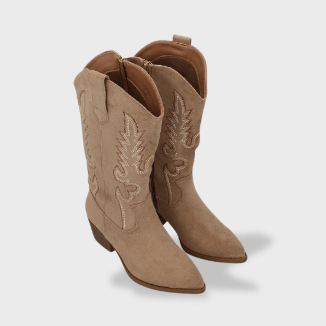 Cowboy boots for women with western embroidery and block heel