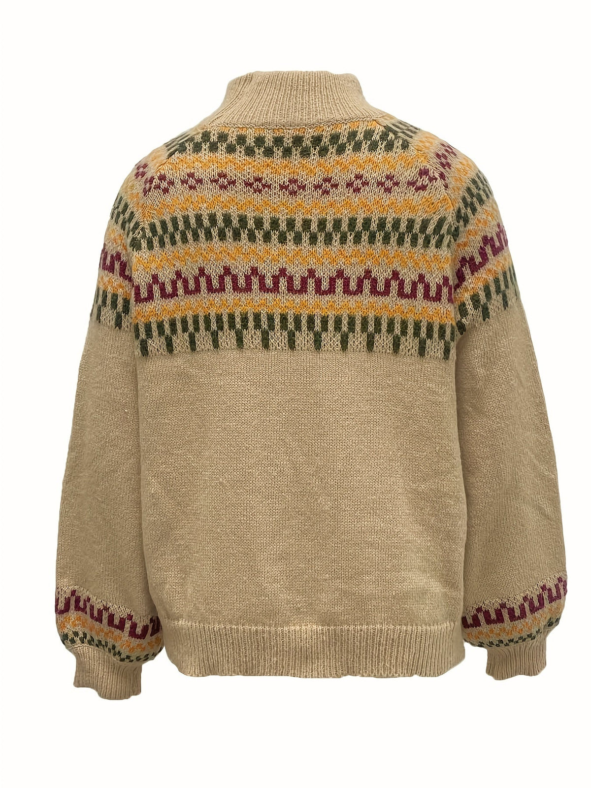 Women's sweaters with Fair Isle pattern and mock neck, long sleeve