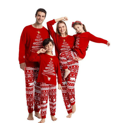 Christmas pajamas matching family set with tree graphic top and Nordic print pants