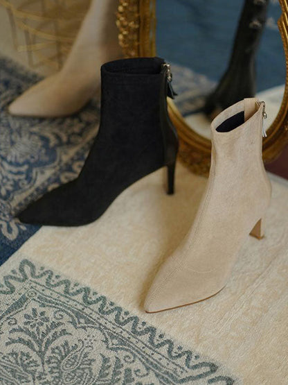 Pointed toe sock boots for women with back zip and high heel