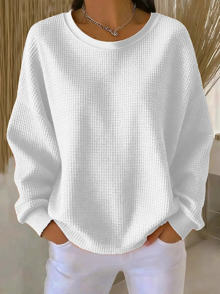 Women's sweaters, waffle knit crew neck pullover with long sleeves