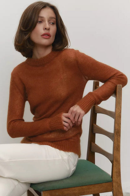 Women's sweaters, sheer crew neck pullover with long sleeves