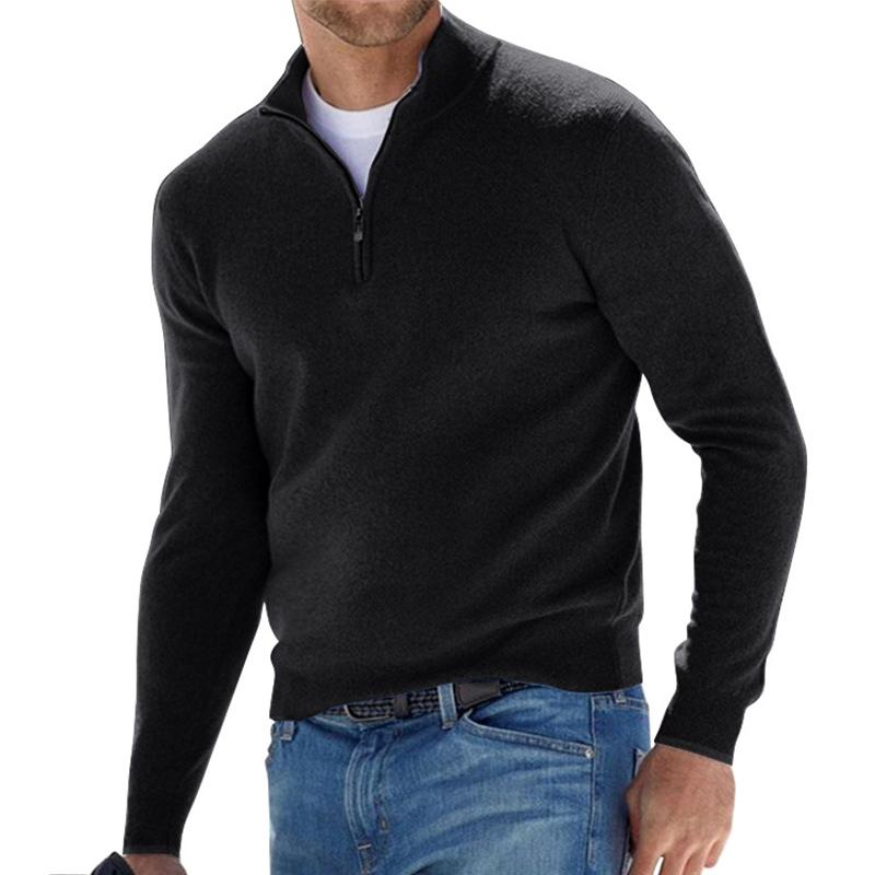 Quarter zip sweater for men with mock neck and long sleeves