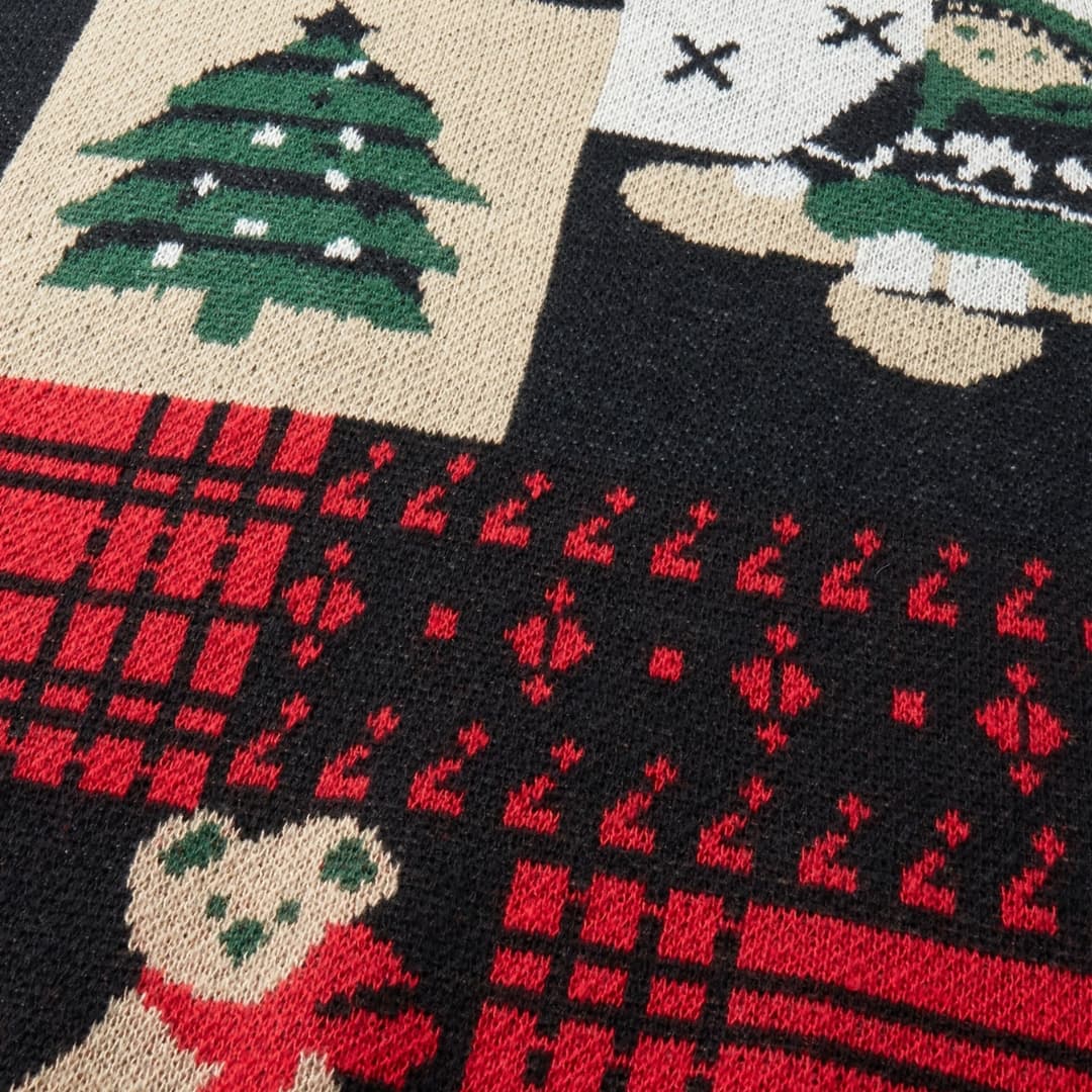 Ugly Christmas sweater with bear and tree pattern, crew neck knit