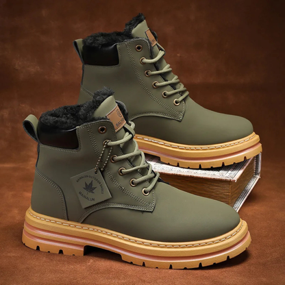 Men's boots with chunky lug sole, lace up ankle work boots