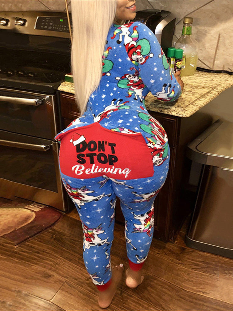 Christmas pajamas onesie with zip front and back flap for women