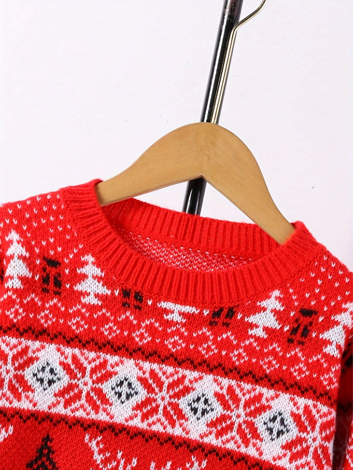 Womens christmas sweater with crew neck and reindeer pattern
