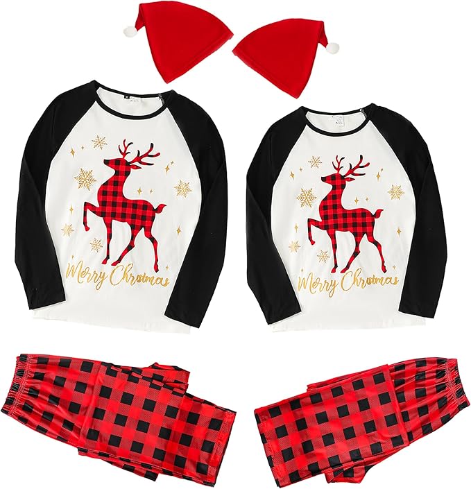 Christmas pajamas set with Christmas tree graphic raglan top and plaid pants