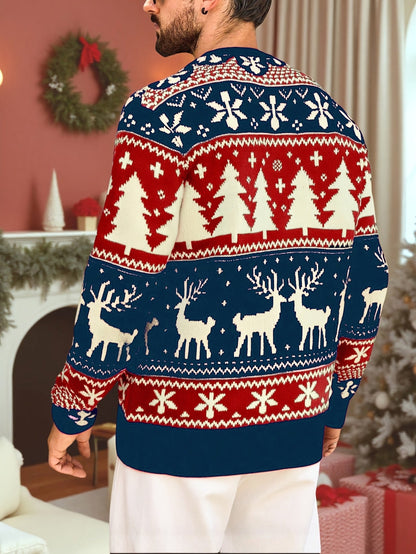 Men's ugly christmas sweater with crew neck and reindeer pattern
