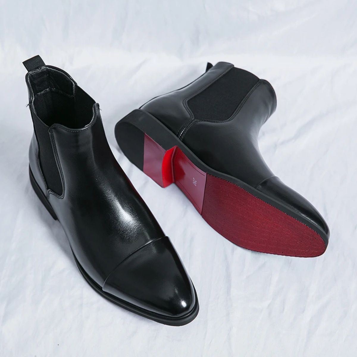 Chelsea boots for men with cap toe and pull tab, slip on ankle boots