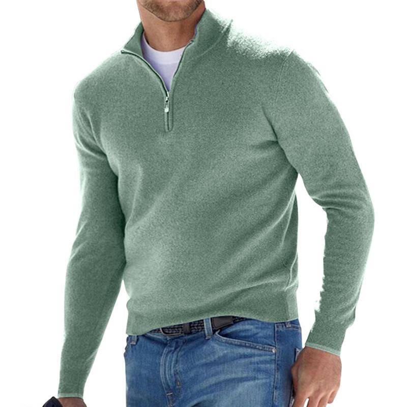 Quarter zip sweater for men with mock neck and long sleeves