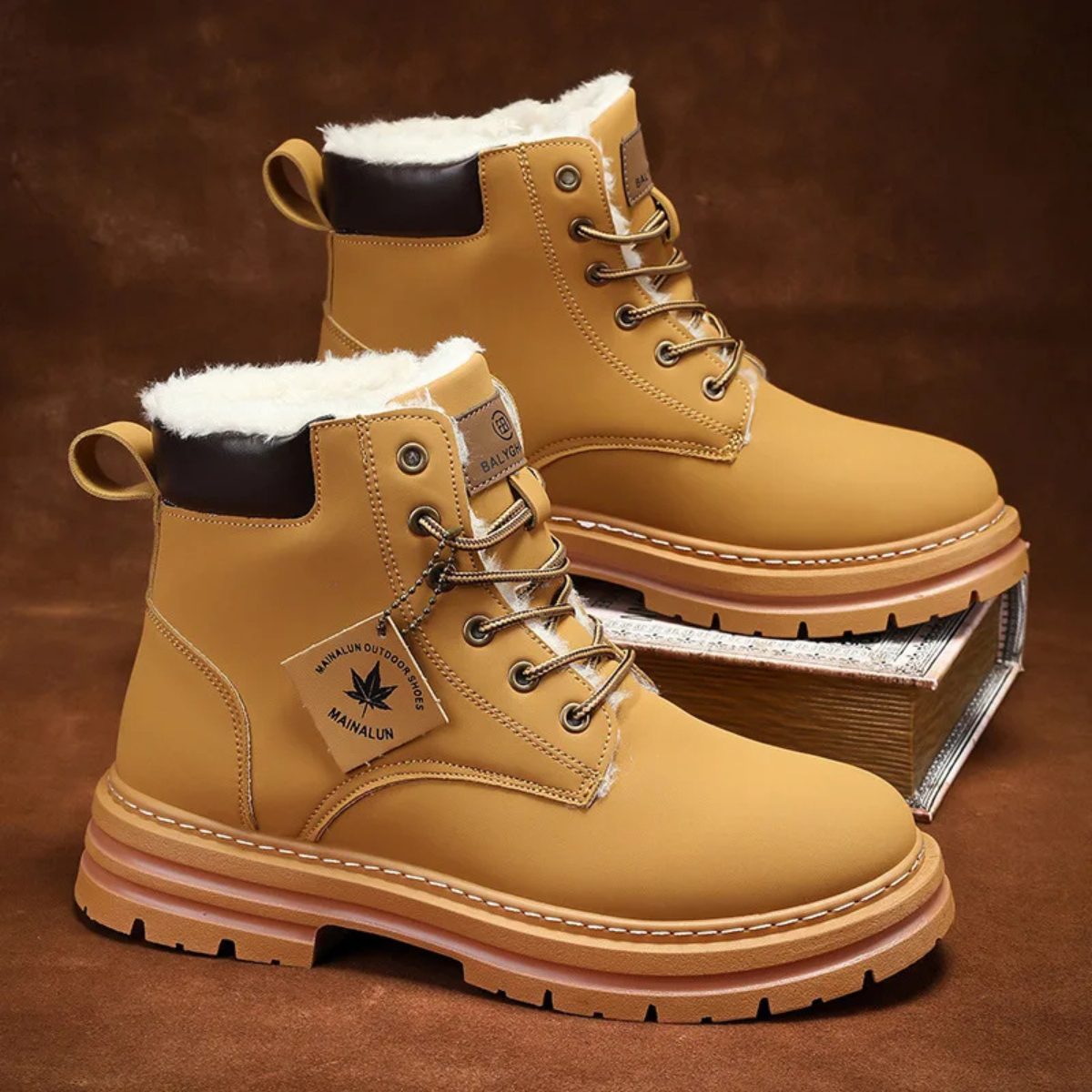 Men's boots with chunky lug sole, lace up ankle work boots