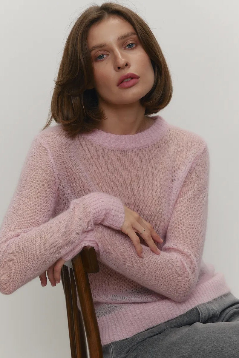 Women's sweaters, sheer crew neck pullover with long sleeves