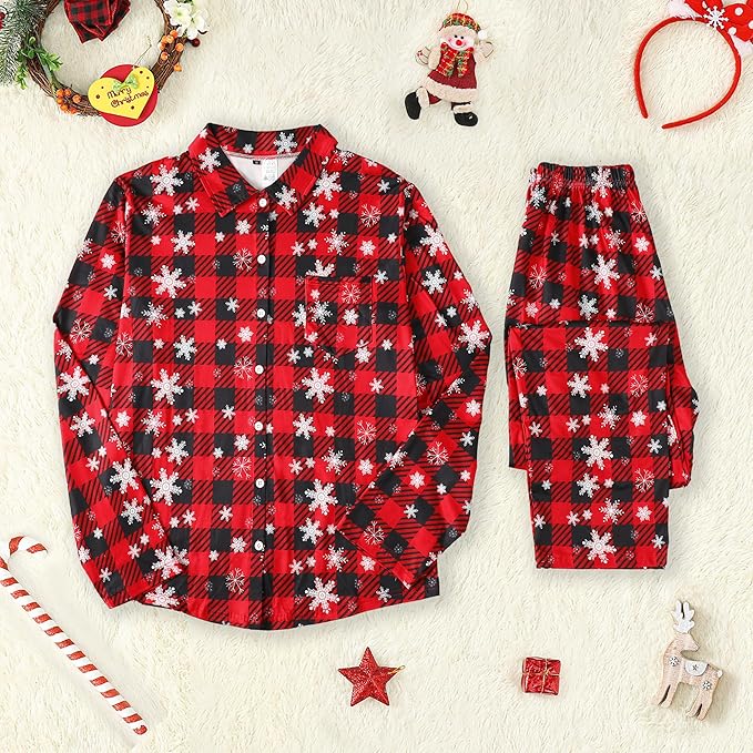 Christmas pajamas set with Christmas tree graphic raglan top and plaid pants