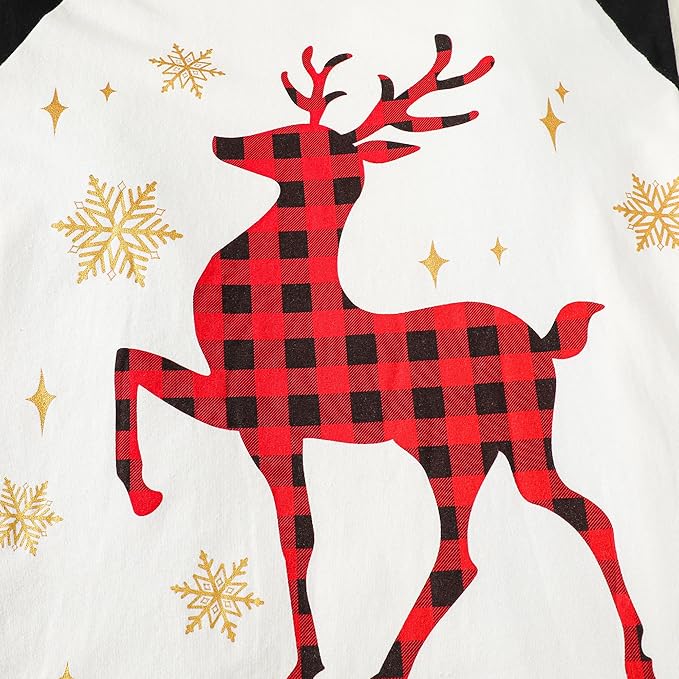 Christmas pajamas set with Christmas tree graphic raglan top and plaid pants
