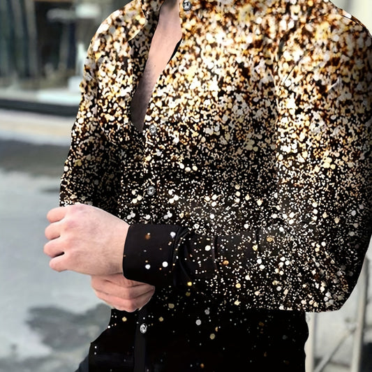 Button up shirts for men with long sleeves and sparkle print