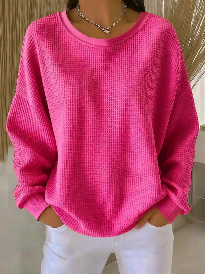 Women's sweaters, waffle knit crew neck pullover with long sleeves