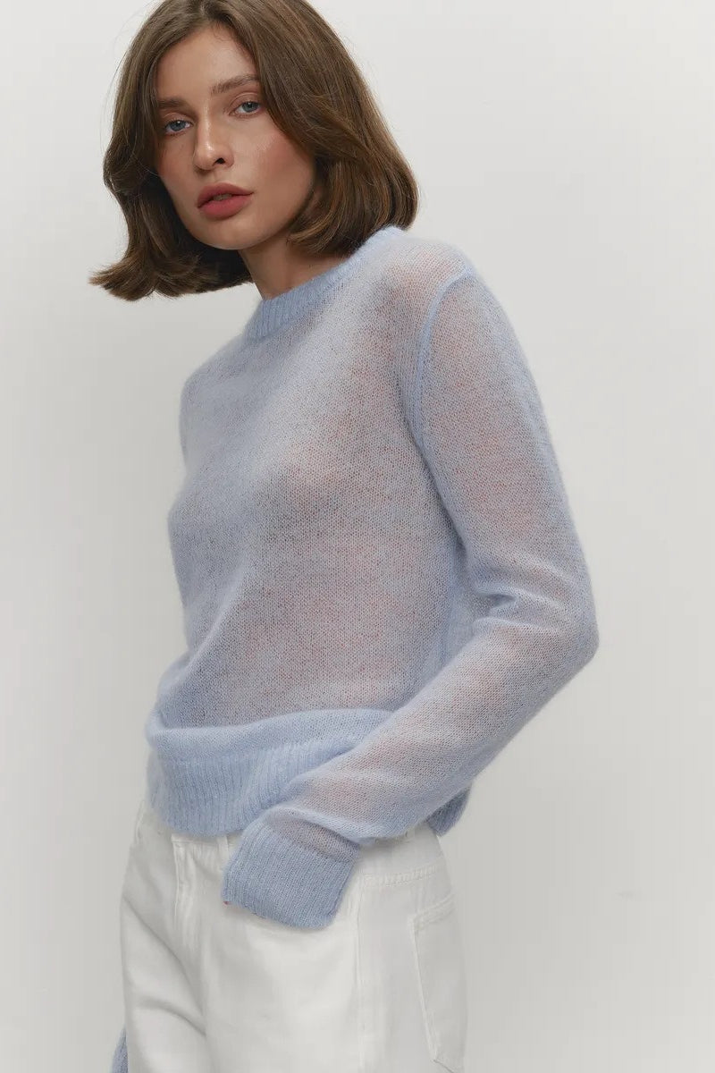 Women's sweaters, sheer crew neck pullover with long sleeves