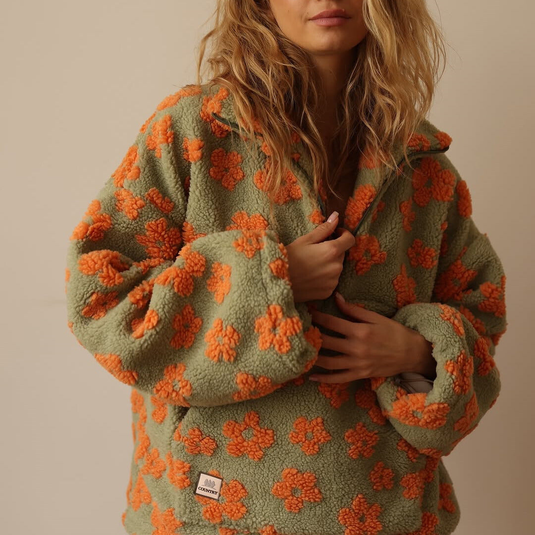 Hoodies for women, oversized half zip pullover with floral print