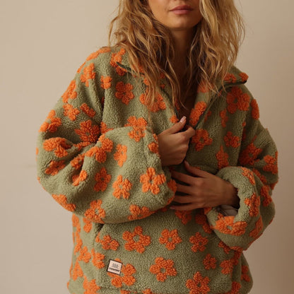 Hoodies for women, oversized half zip pullover with floral print