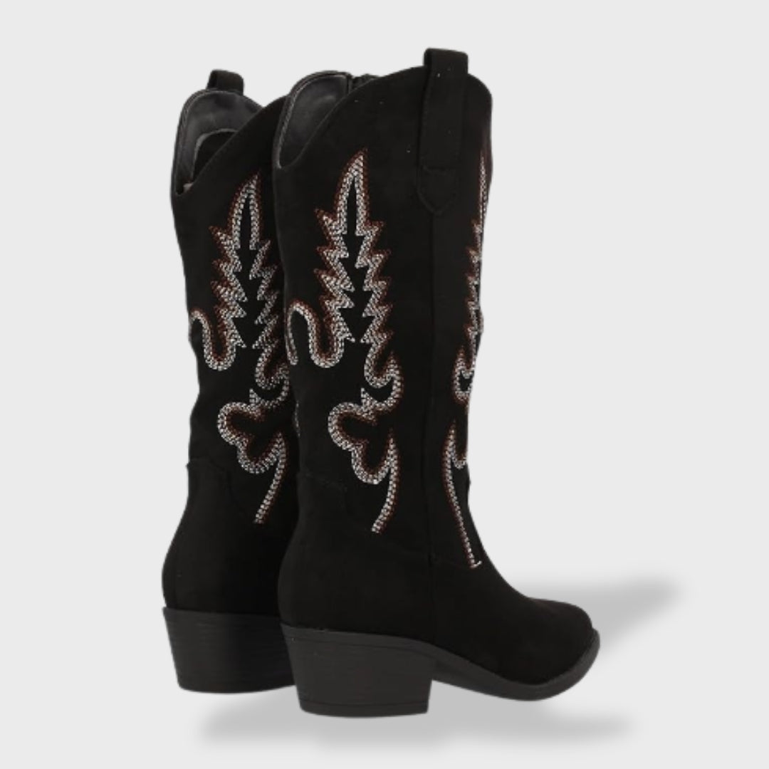 Cowboy boots for women with western embroidery and block heel