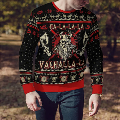 Ugly Christmas sweater with Viking skull print for men