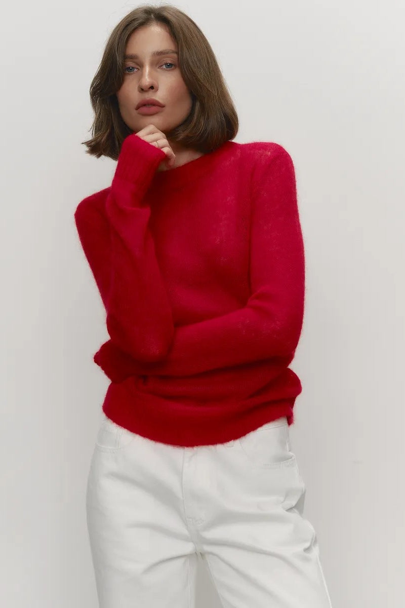Women's sweaters, sheer crew neck pullover with long sleeves