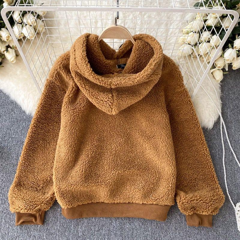 Fluffy hoodies for women, oversized pullover with kangaroo pocket