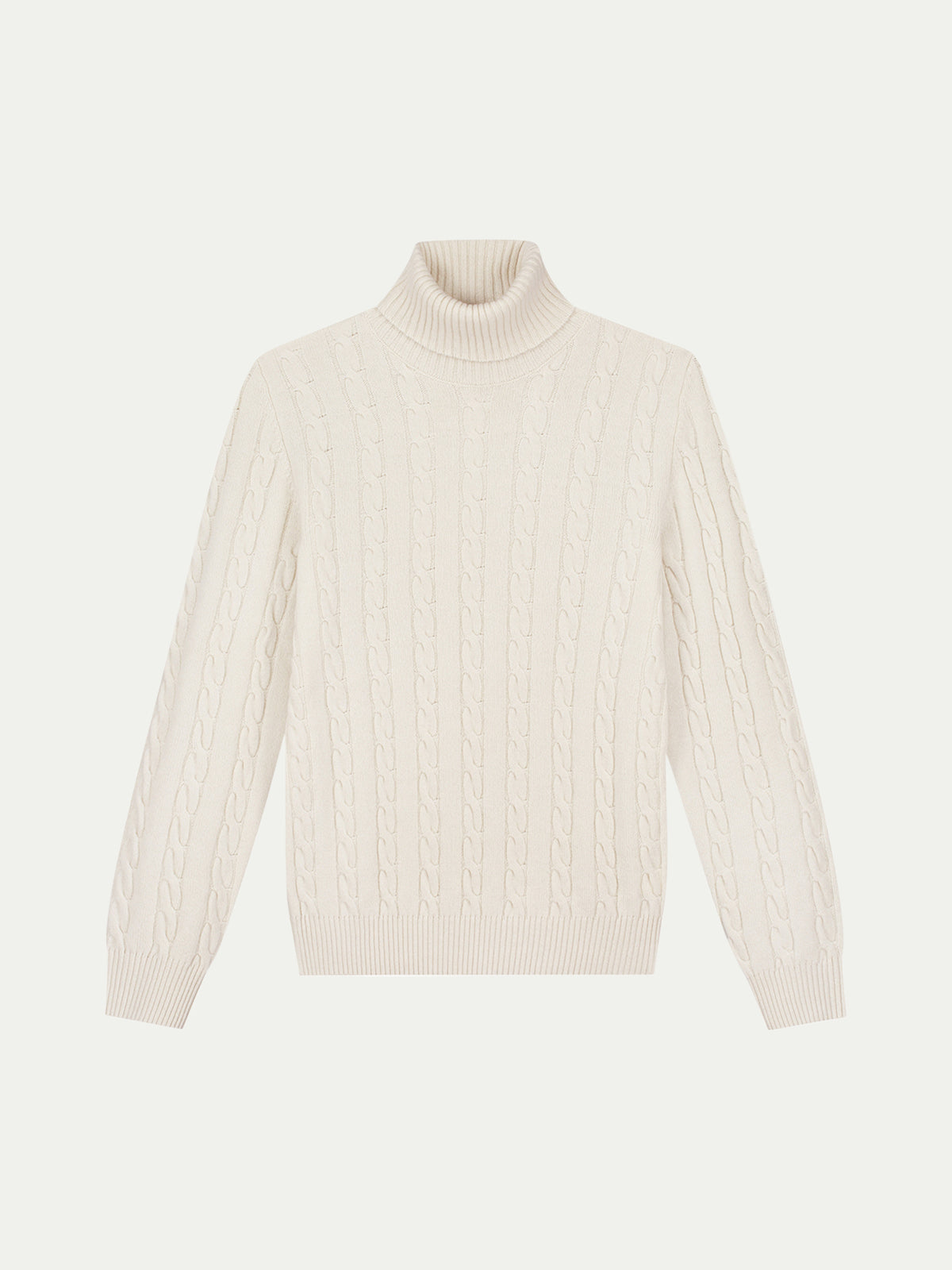 Cable knit turtleneck sweater for men with ribbed collar and cuffs