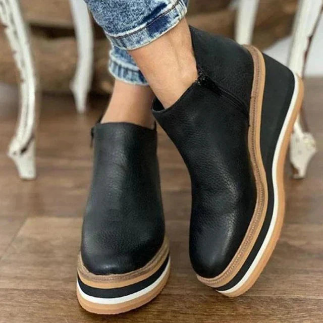Platform wedge ankle boots for women with side zip closure