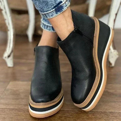 Platform wedge ankle boots for women with side zip closure