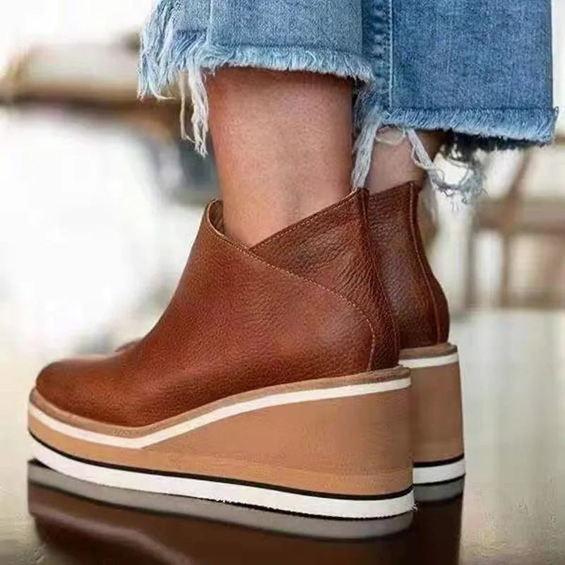 Platform wedge ankle boots for women with side zip closure