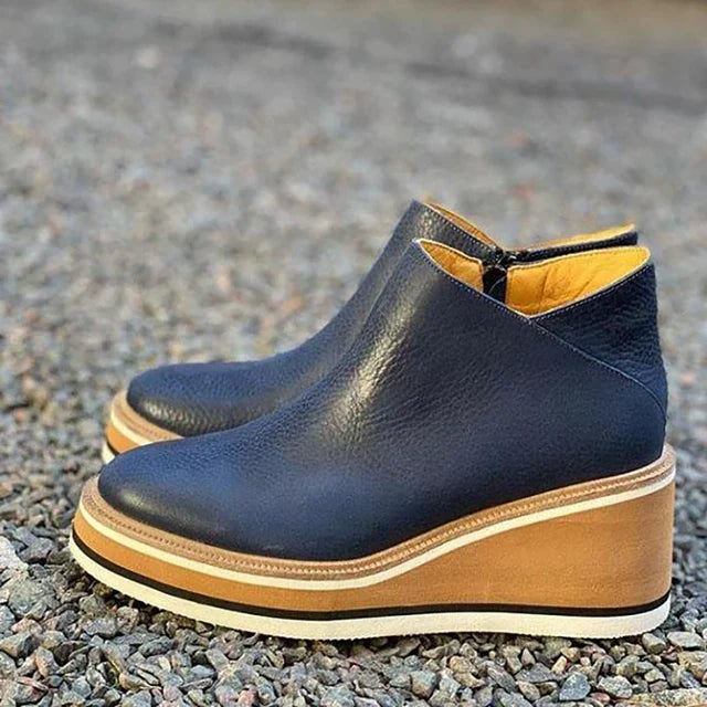 Platform wedge ankle boots for women with side zip closure