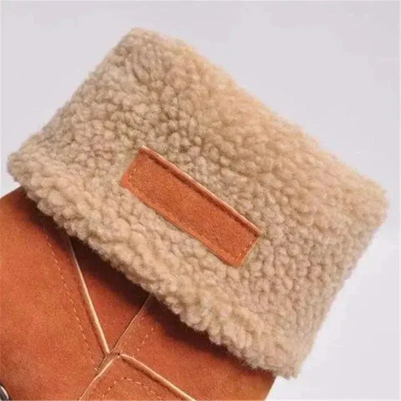Women's winter boots with chunky block heel and fold over cuff
