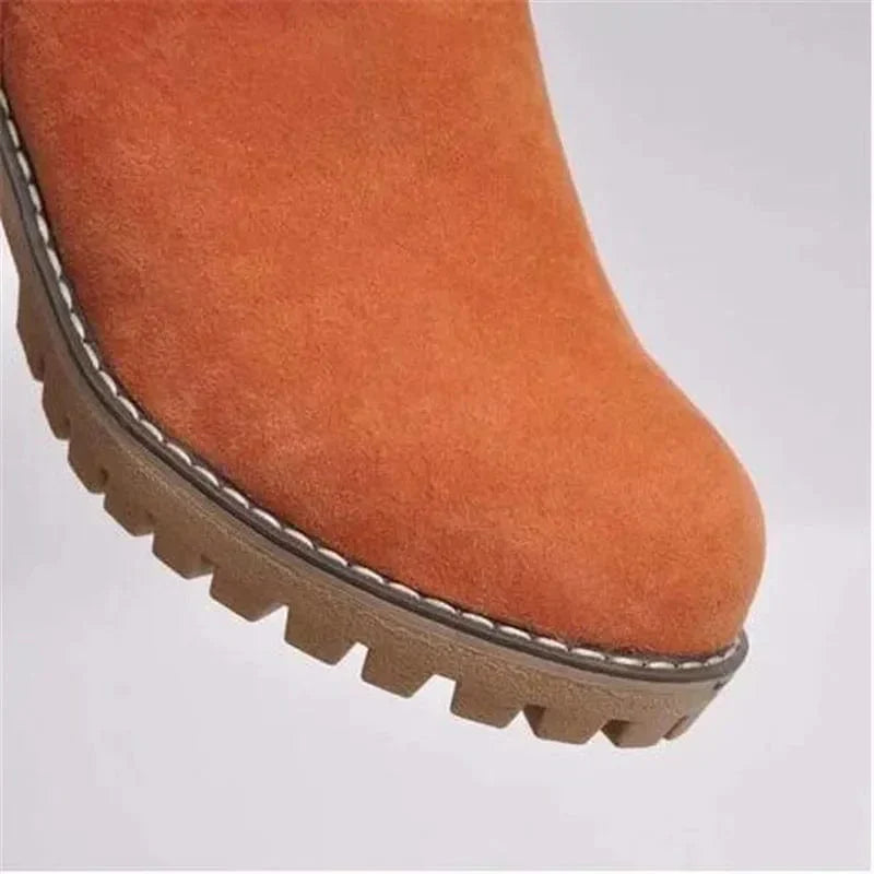 Women's winter boots with chunky block heel and fold over cuff