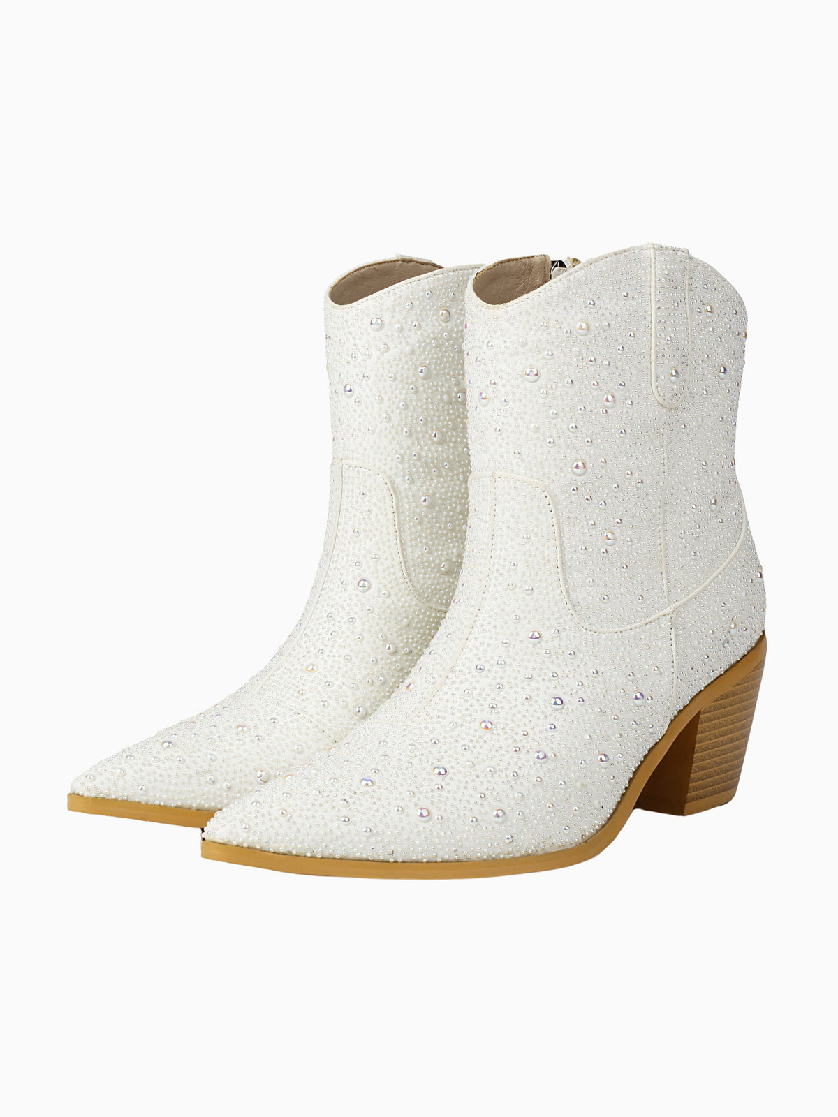 Cowboy boots for women with pointed toe, block heel and pearl embellishments