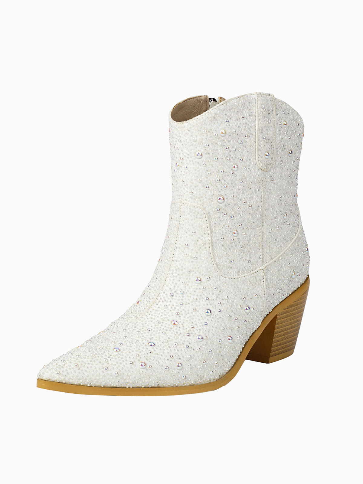 Cowboy boots for women with pointed toe, block heel and pearl embellishments