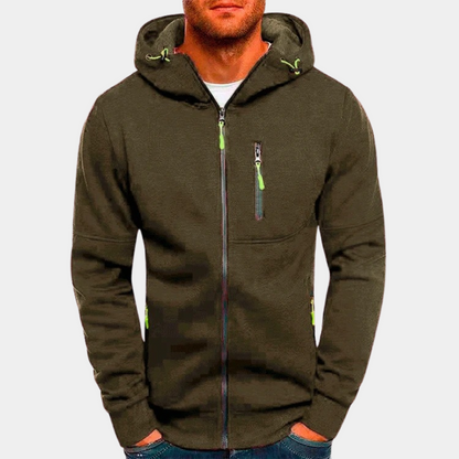 Mens hoodies with zip up front and hood, zip pockets for men