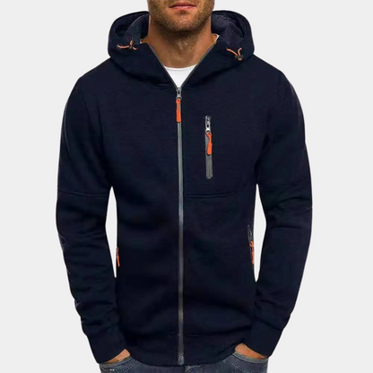 Mens hoodies with zip up front and hood, zip pockets for men