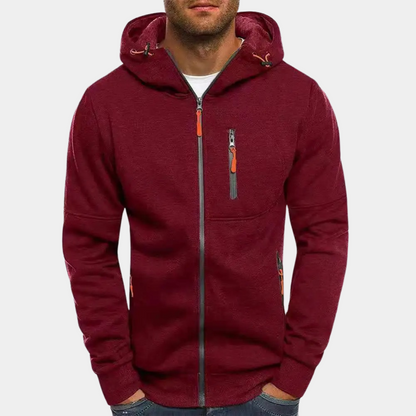 Mens hoodies with zip up front and hood, zip pockets for men