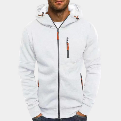 Mens hoodies with zip up front and hood, zip pockets for men