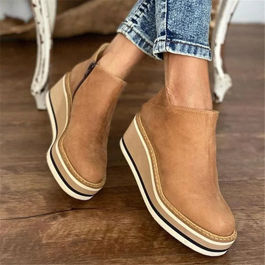 Platform wedge ankle boots for women with side zip closure