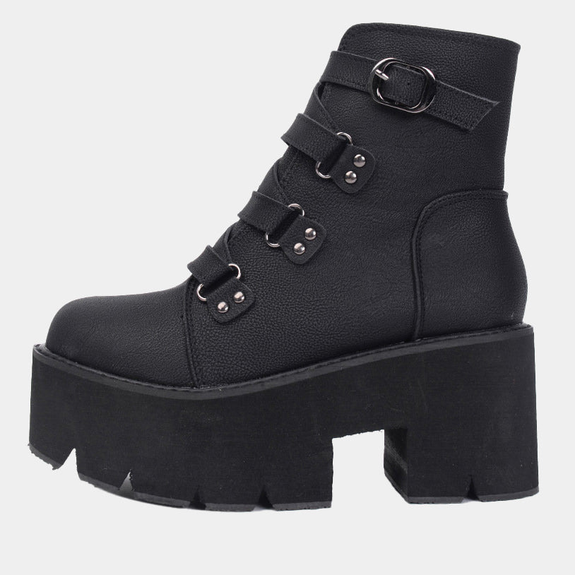 Platform ankle boots for women with buckle straps and chunky sole