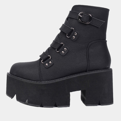 Platform ankle boots for women with buckle straps and chunky sole
