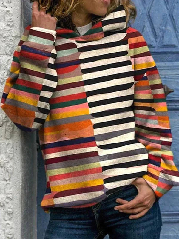 Hoodies for women with striped pattern and long sleeves