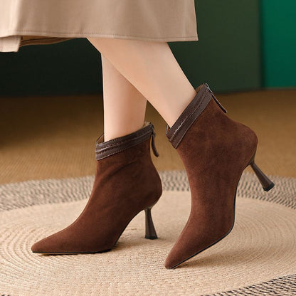 Stiletto heel ankle boots for women with pointed toe and back zip