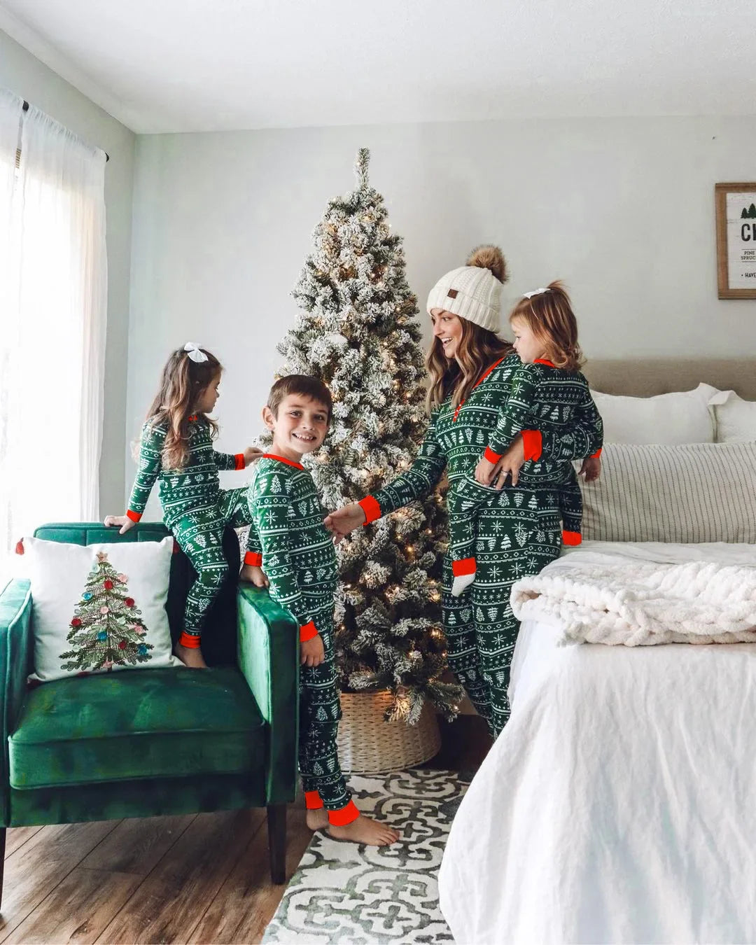 Christmas pajamas family matching two piece set with allover print