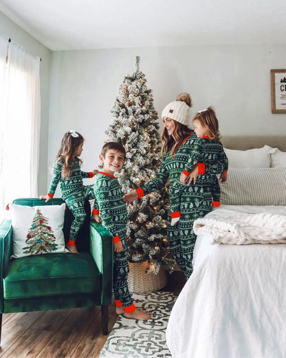Christmas pajamas family matching two piece set with allover print