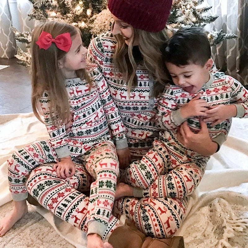 Christmas pajamas family matching two piece set with allover print