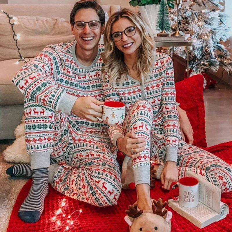 Christmas pajamas family matching two piece set with allover print